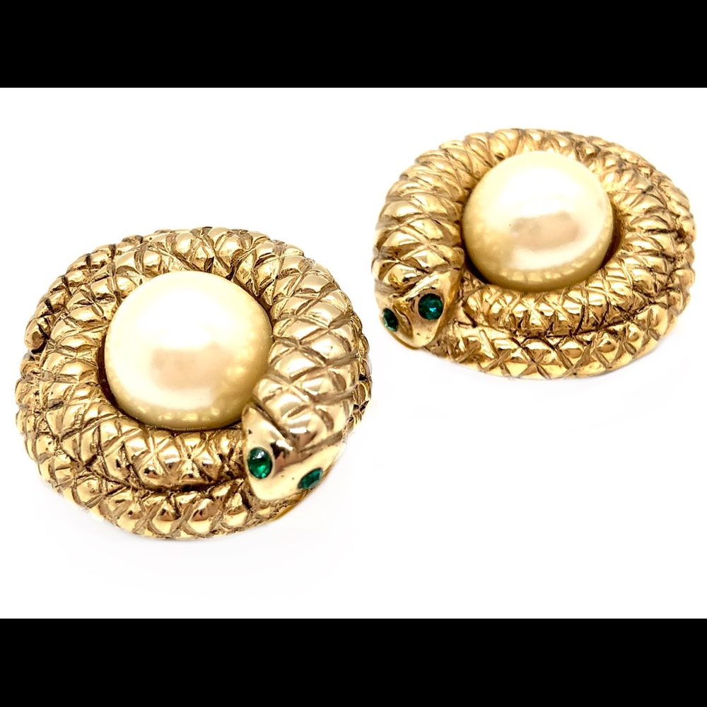 Rare Vintage Erwin Pearl Coiled Snake Earrings 🐍 - Picture 5 of 8